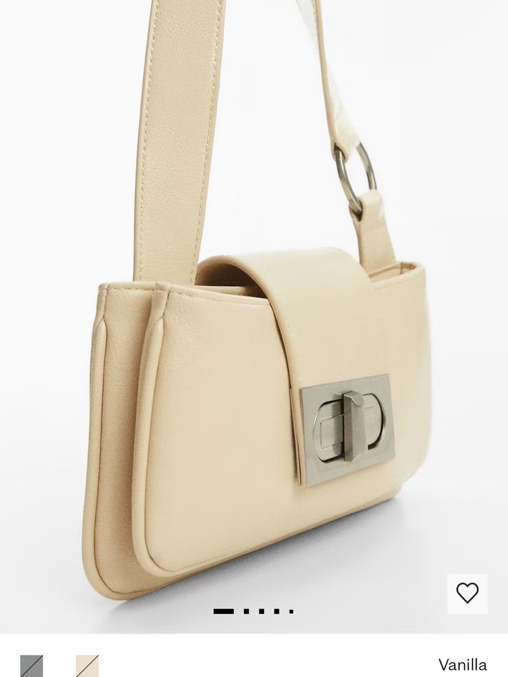 Vanilla Faux Leather Shoulder Bag with Silver Turn-Lock